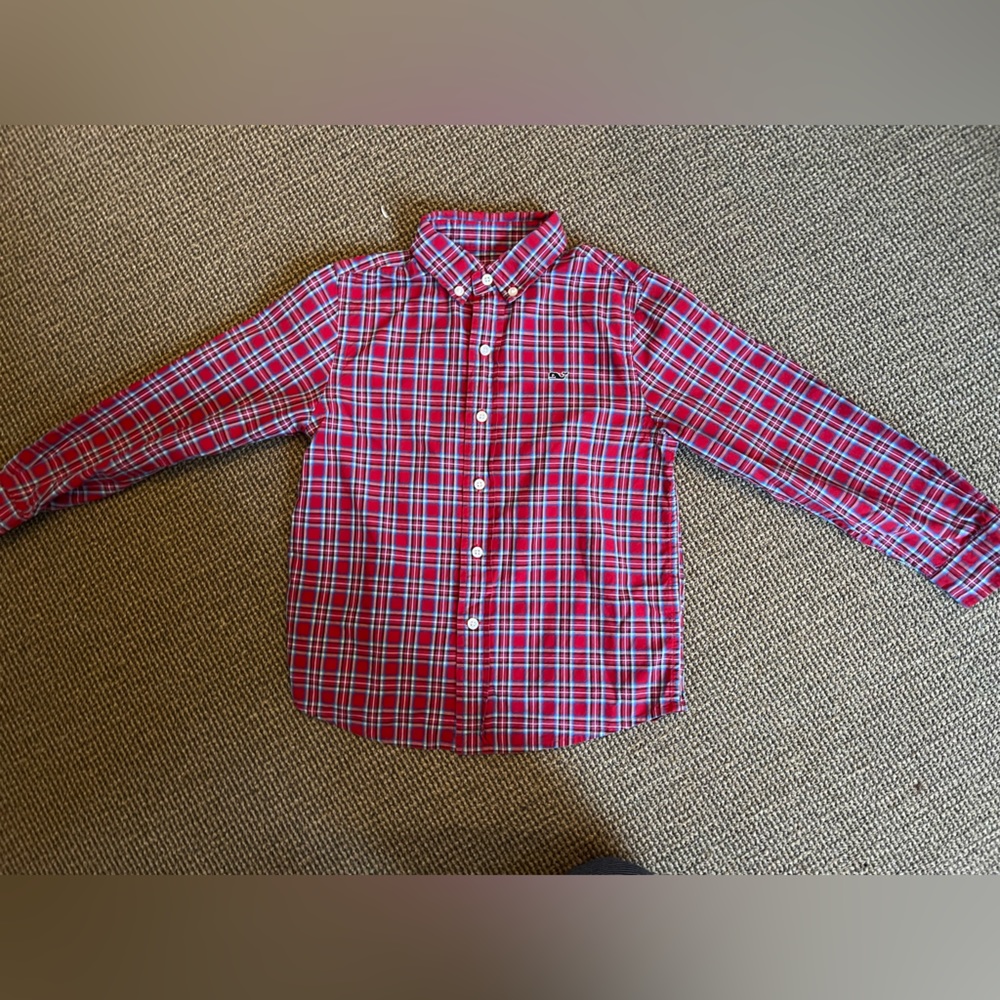 Vineyard Vines Holiday Plaid Cotton Whale Shirt size 6